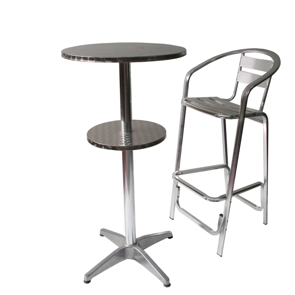 Mesa de bar portátil de taburete alto de muebles de exterior de metal redondo moderno de aluminio alto