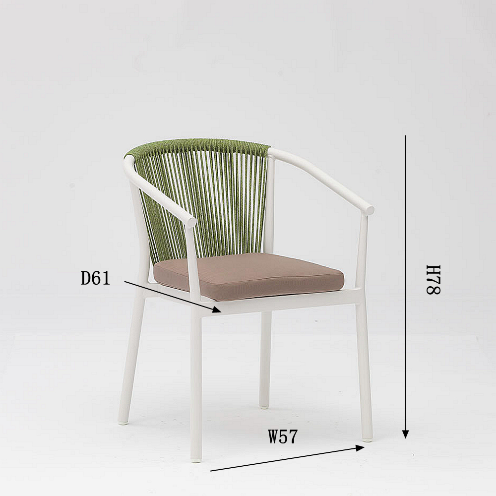 Nuevo y moderno diseño de cuerda de venta caliente, cojín trasero suave elástico, silla de exterior de cuerda de jardín de playa y terraza de aluminio