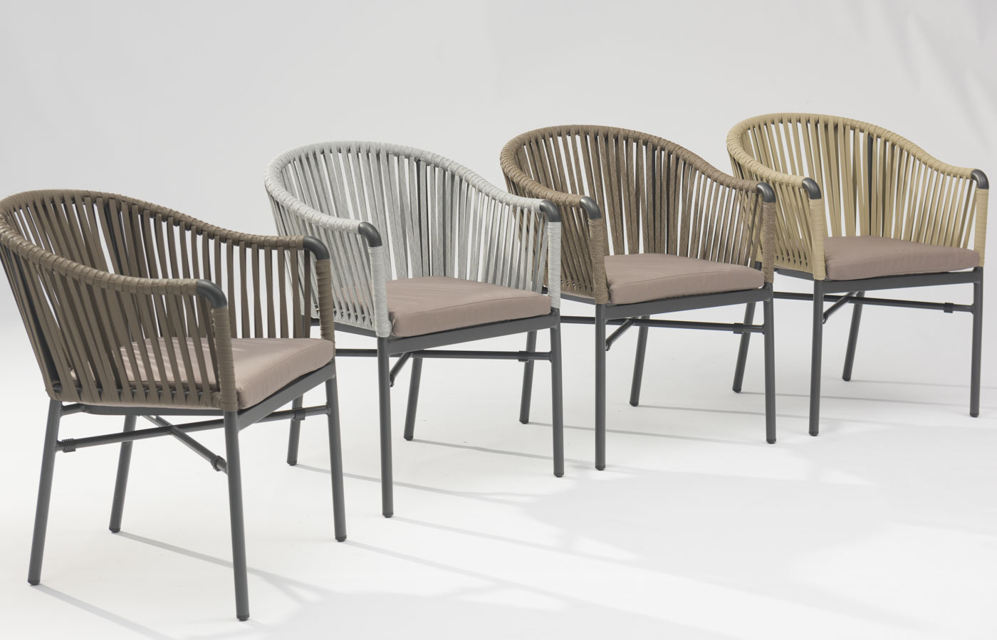 Nueva gran oferta, dise&ntilde;o art&iacute;stico de cuerda, coj&iacute;n trasero suave de aluminio, moderna terraza al aire libre, playa, jard&iacute;n, silla de cuerda de color