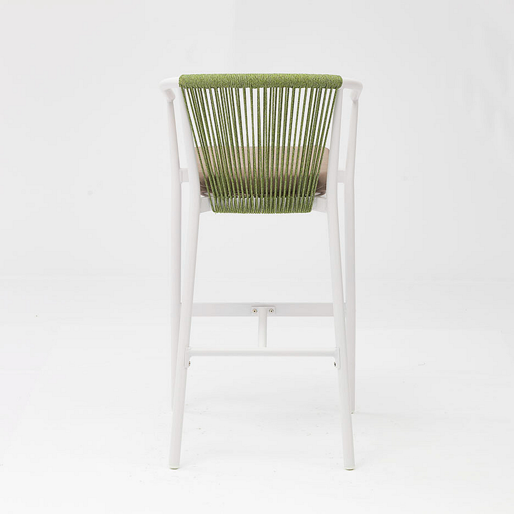 Moderno nuevo gran oferta diseño de arte de cuerda elástico suave cojín trasero aluminio terraza fiesta Pub silla de barra de cuerda al aire libre