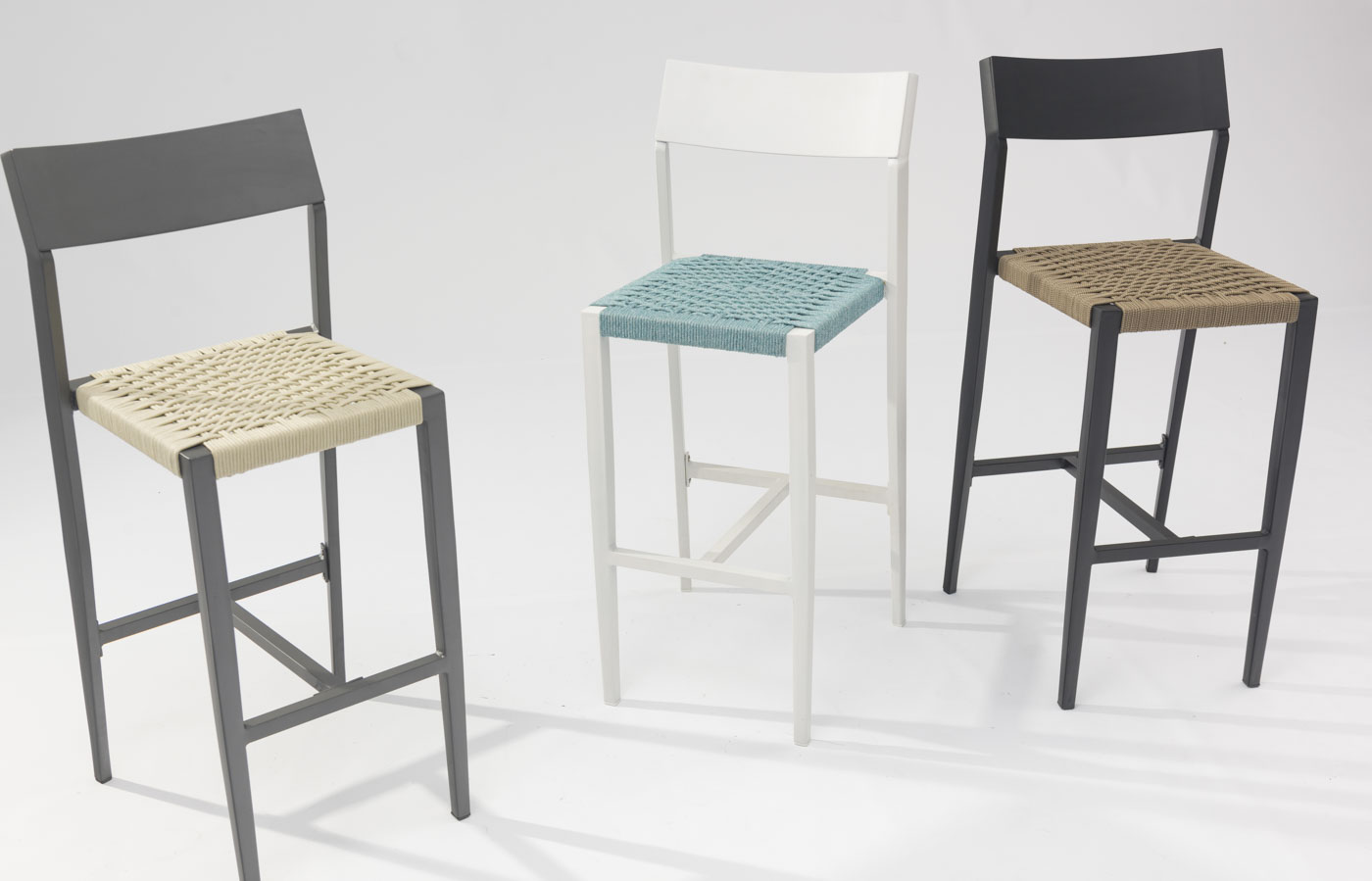 Nueva gran oferta, dise&ntilde;o art&iacute;stico de cuerda, moderno, el&aacute;stico, suave, coj&iacute;n trasero, jard&iacute;n de aluminio, terraza, Pub, silla de bar al aire libre