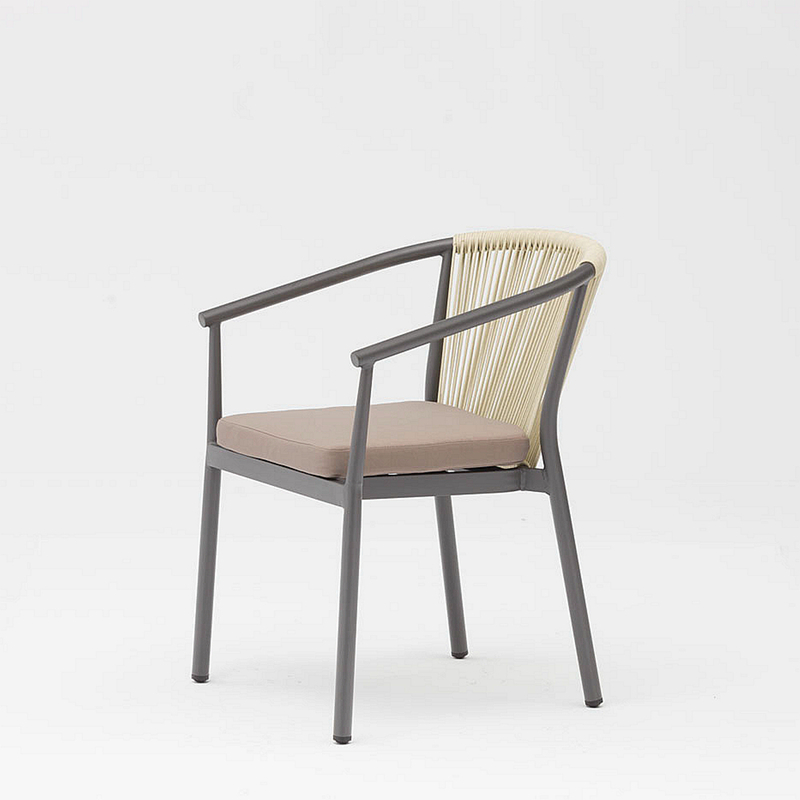 Nuevo y moderno diseño de cuerda de venta caliente, cojín trasero suave elástico, silla de exterior de cuerda de jardín de playa y terraza de aluminio