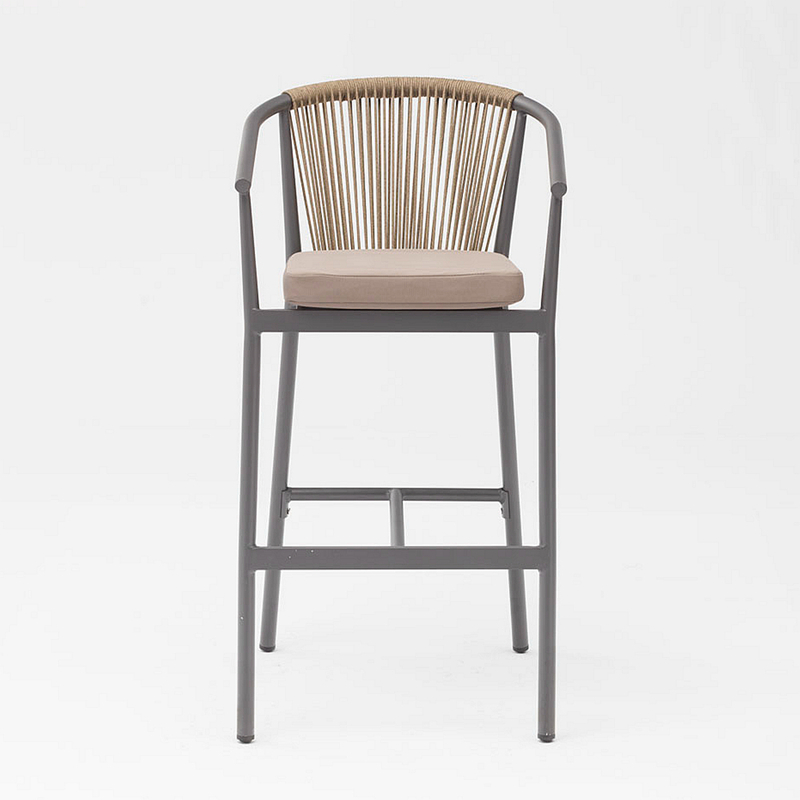 Moderno nuevo gran oferta diseño de arte de cuerda elástico suave cojín trasero aluminio terraza fiesta Pub silla de barra de cuerda al aire libre