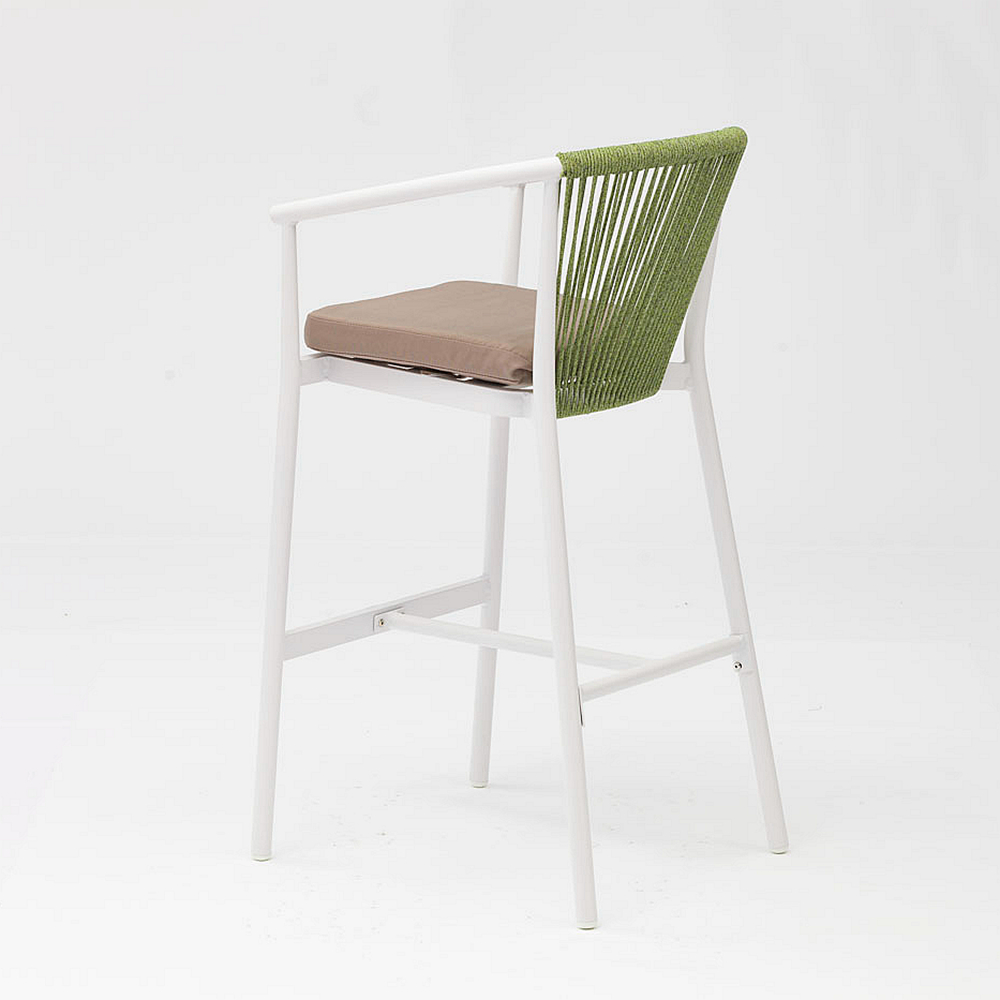 Moderno nuevo gran oferta diseño de arte de cuerda elástico suave cojín trasero aluminio terraza fiesta Pub silla de barra de cuerda al aire libre