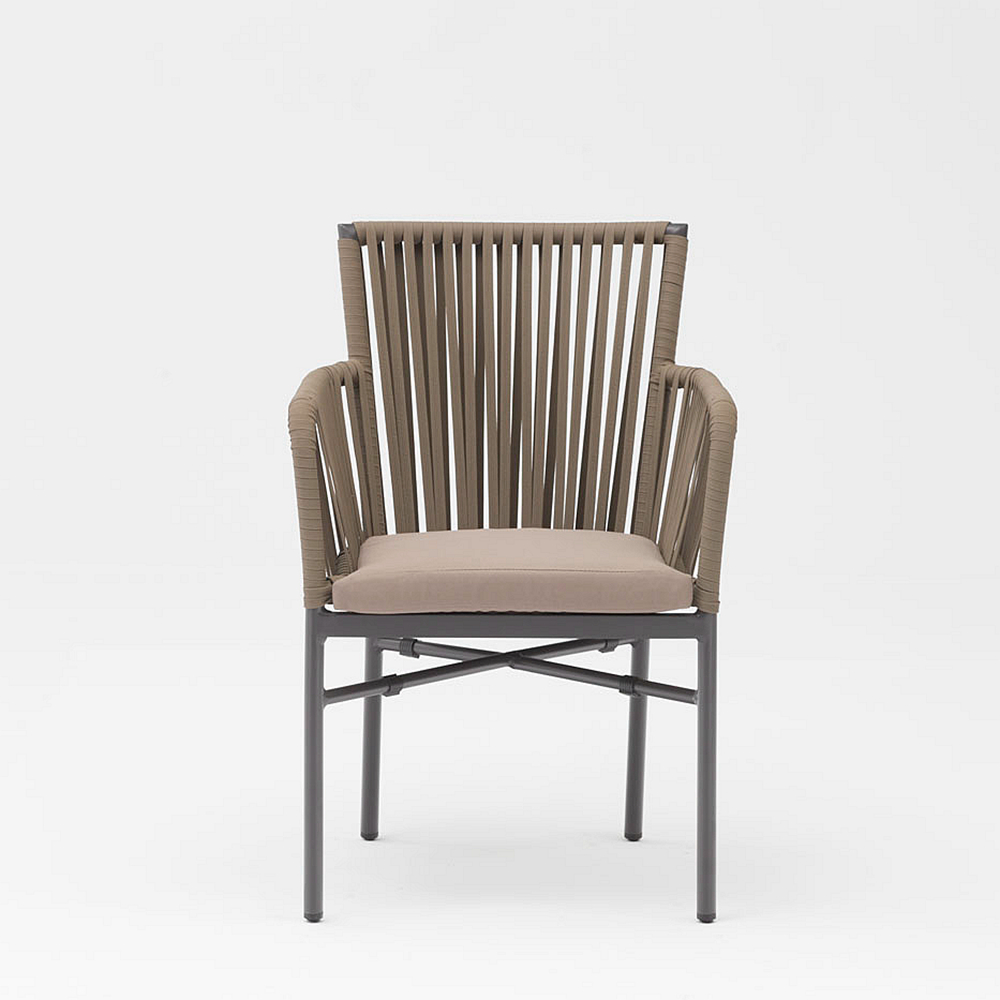 Diseño de nueva tecnología moderna cuerda suave elástica marco de aluminio trenzado terraza jardín silla de cuerda al aire libre