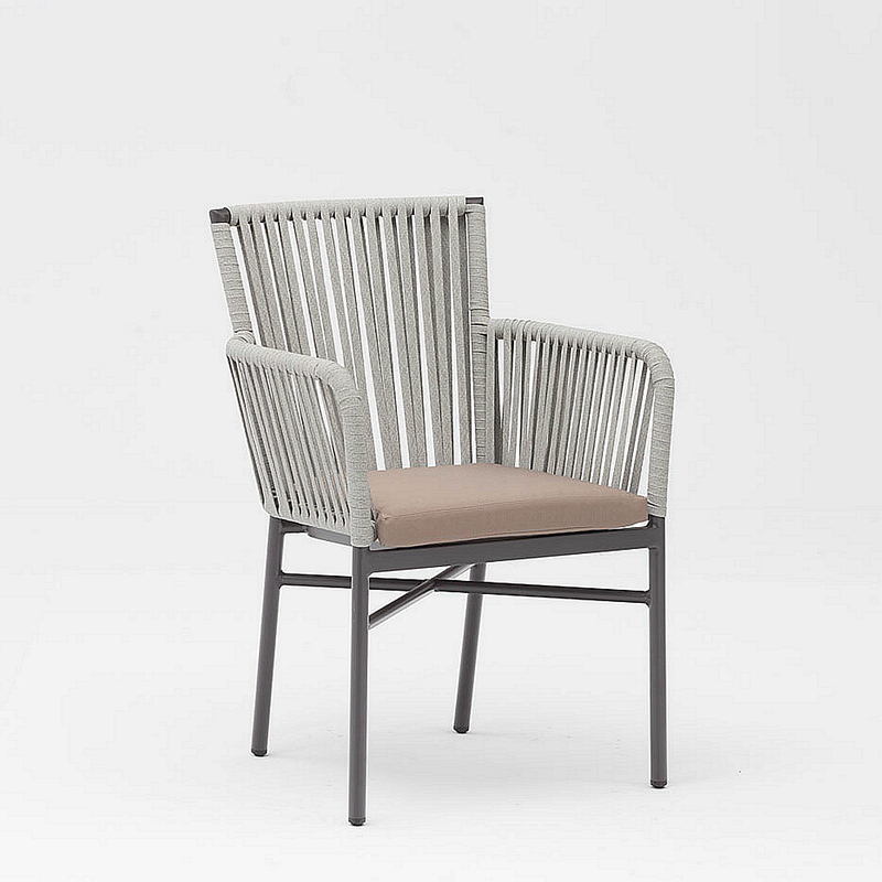 Diseño de nueva tecnología moderna cuerda suave elástica marco de aluminio trenzado terraza jardín silla de cuerda al aire libre