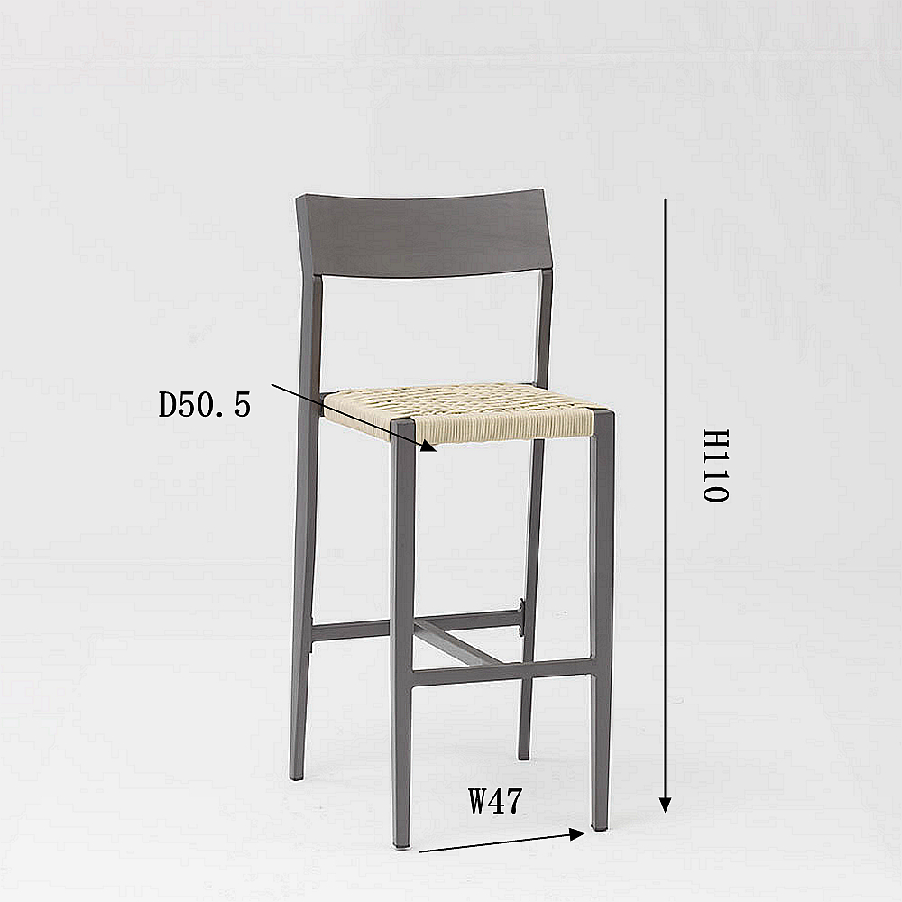 Nueva gran oferta, diseño artístico de cuerda, moderno, elástico, suave, cojín trasero, jardín de aluminio, terraza, Pub, silla de bar al aire libre