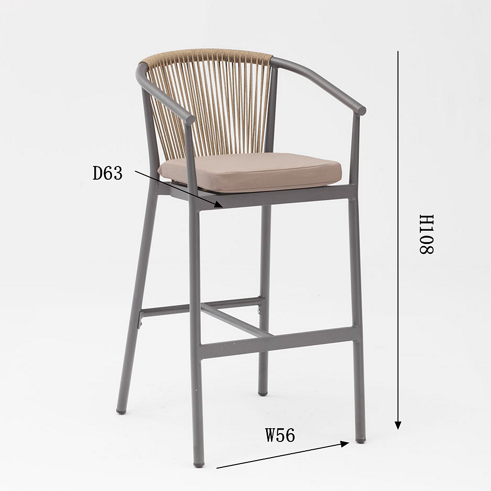 Moderno nuevo gran oferta diseño de arte de cuerda elástico suave cojín trasero aluminio terraza fiesta Pub silla de barra de cuerda al aire libre