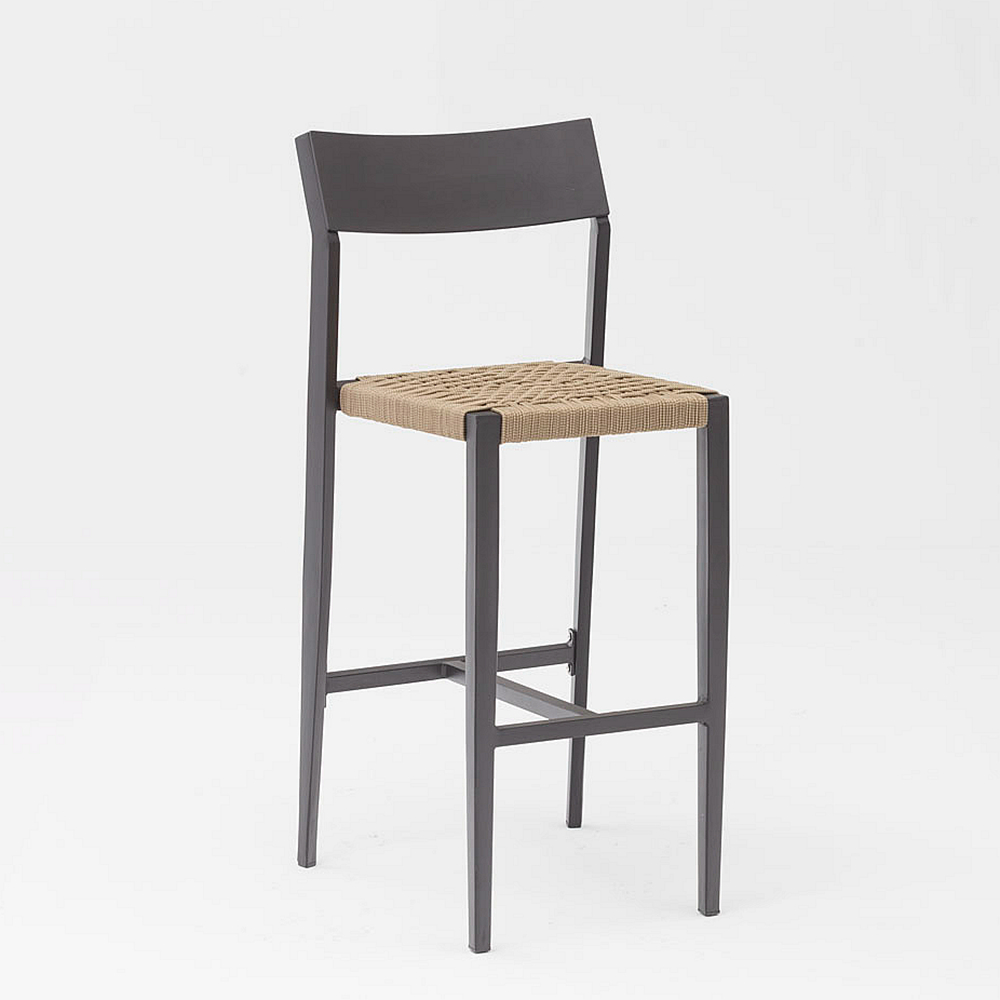 Nueva gran oferta, diseño artístico de cuerda, moderno, elástico, suave, cojín trasero, jardín de aluminio, terraza, Pub, silla de bar al aire libre