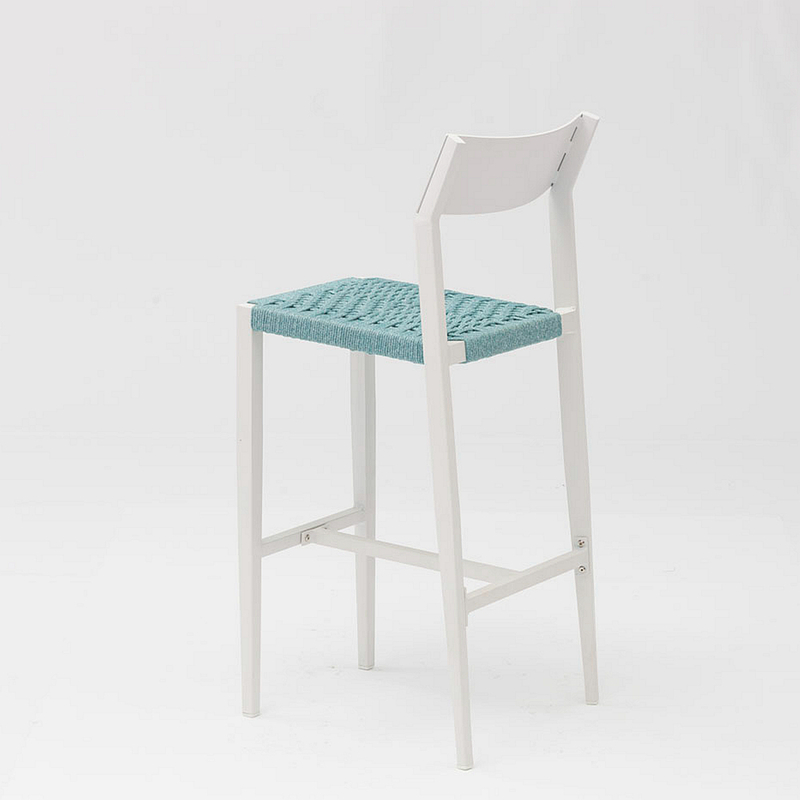 Nueva gran oferta, diseño artístico de cuerda, moderno, elástico, suave, cojín trasero, jardín de aluminio, terraza, Pub, silla de bar al aire libre