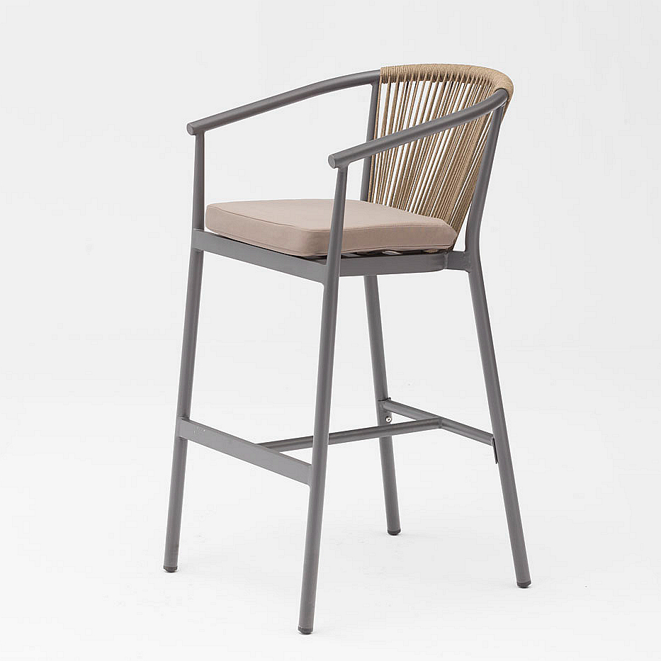 Moderno nuevo gran oferta dise&ntilde;o de arte de cuerda el&aacute;stico suave coj&iacute;n trasero aluminio terraza fiesta Pub silla de barra de cuerda al aire libre