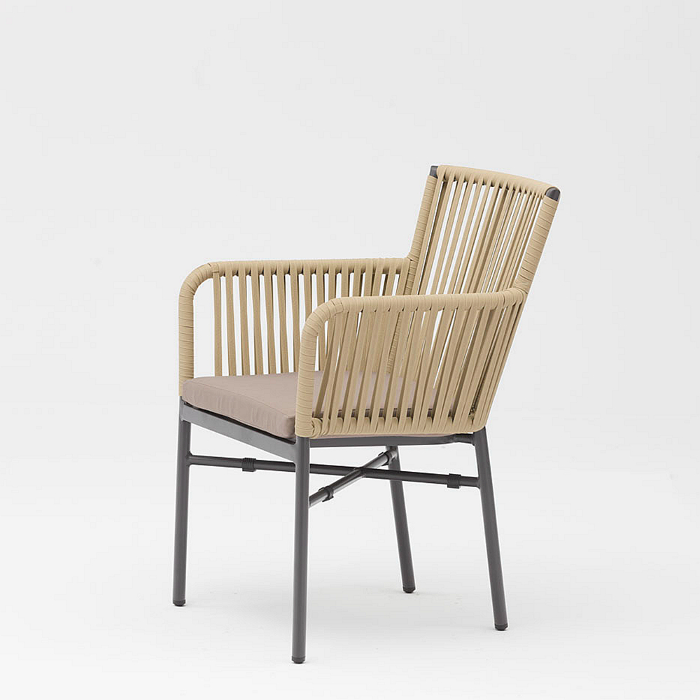 Diseño de nueva tecnología moderna cuerda suave elástica marco de aluminio trenzado terraza jardín silla de cuerda al aire libre