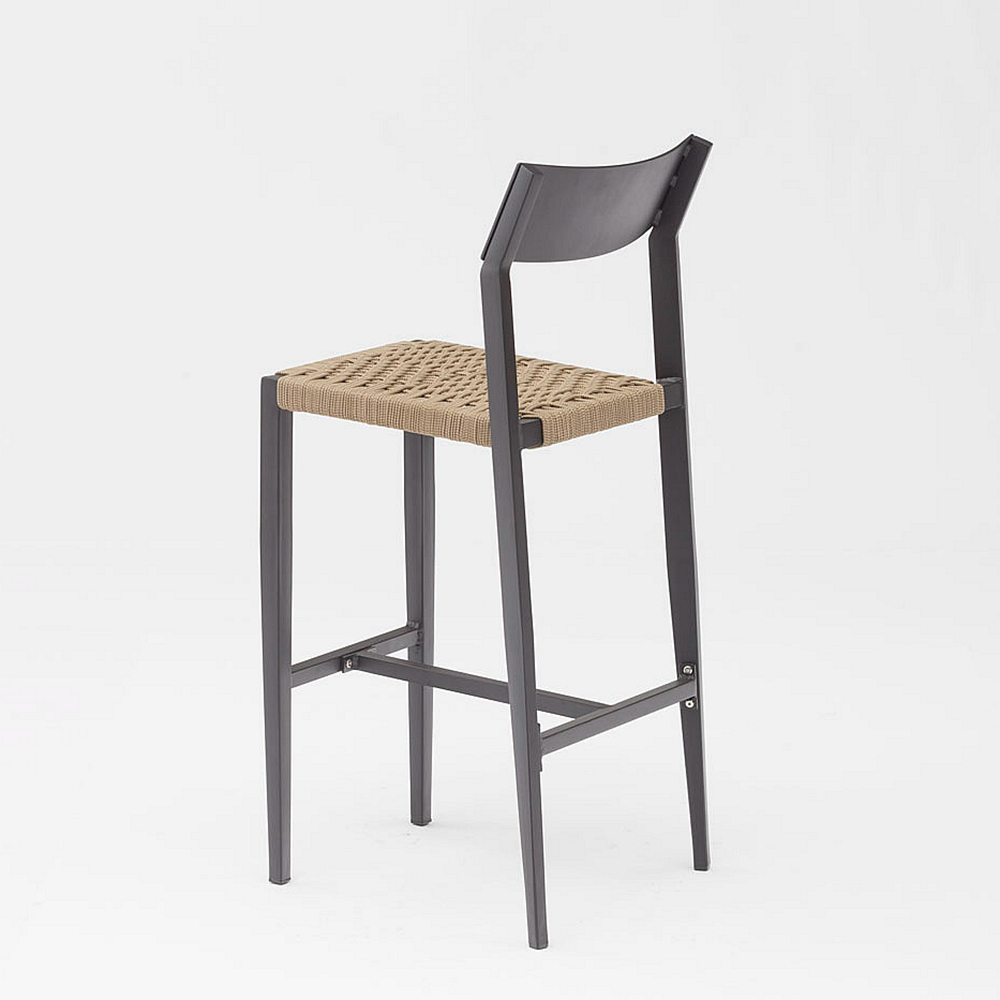 Nueva gran oferta, diseño artístico de cuerda, moderno, elástico, suave, cojín trasero, jardín de aluminio, terraza, Pub, silla de bar al aire libre