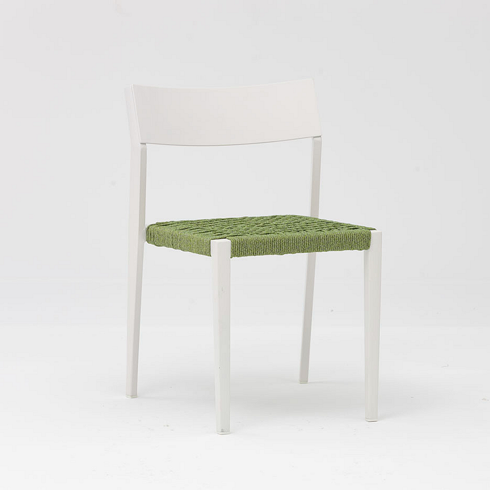 Nuevo y moderno diseño de arte de cuerda elástico suave cojín trasero de aluminio jardín terraza playa silla de cuerda al aire libre