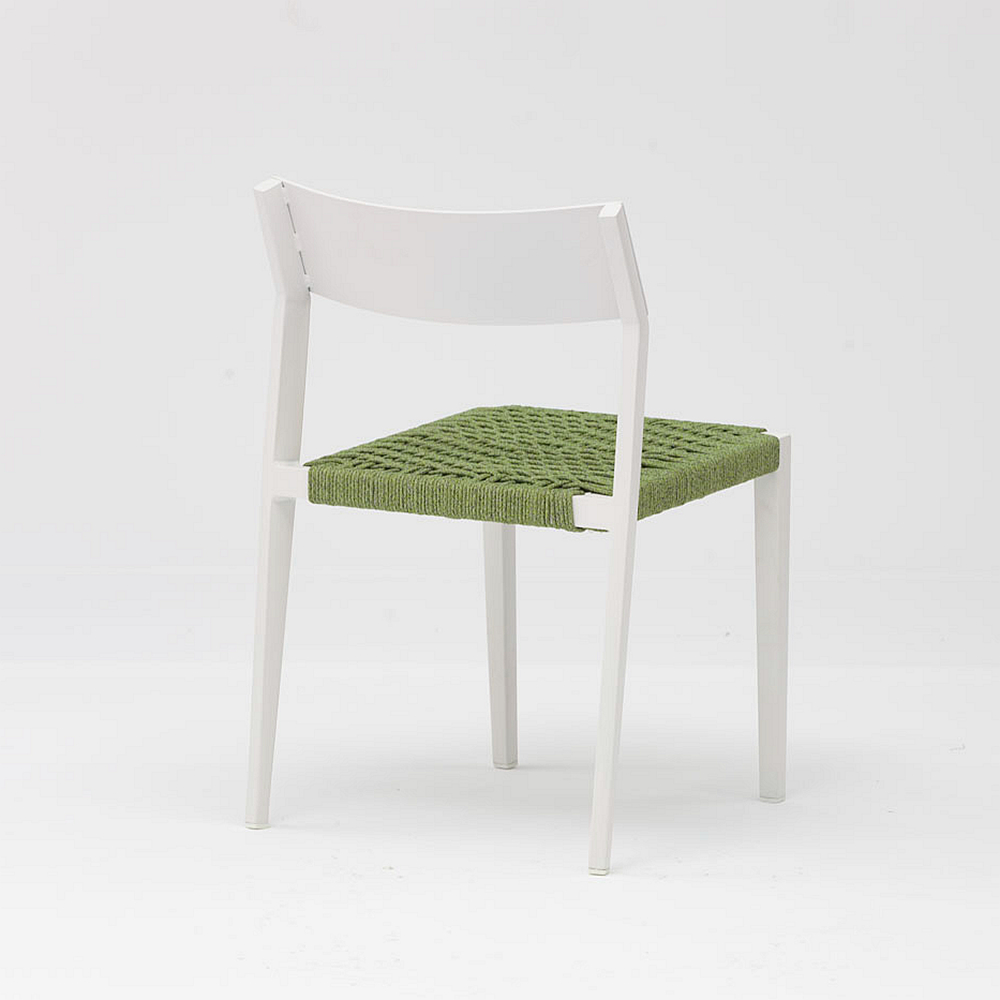 Nuevo y moderno diseño de arte de cuerda elástico suave cojín trasero de aluminio jardín terraza playa silla de cuerda al aire libre