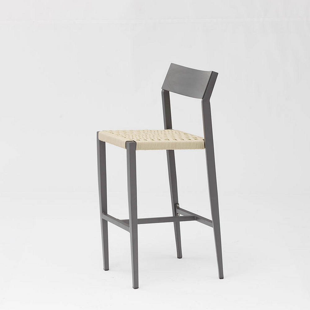 Nueva gran oferta, diseño artístico de cuerda, moderno, elástico, suave, cojín trasero, jardín de aluminio, terraza, Pub, silla de bar al aire libre