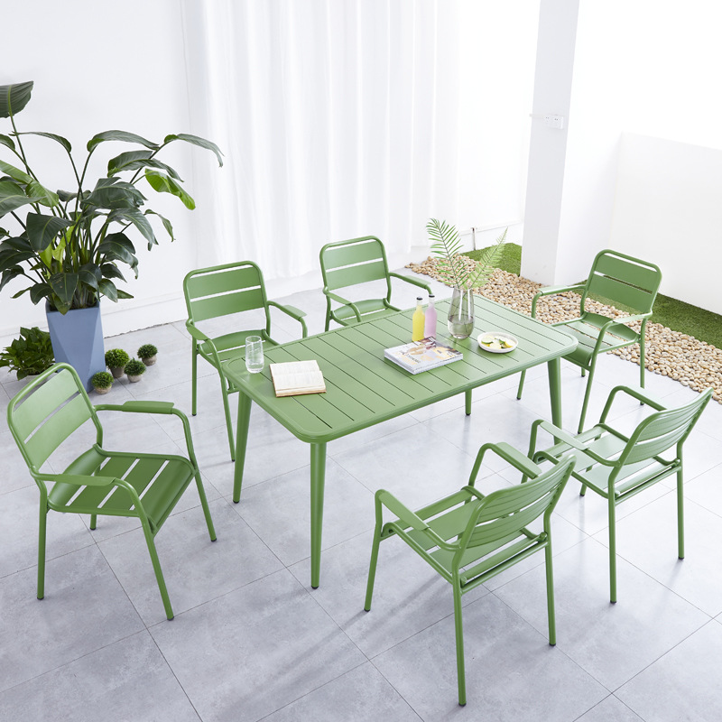 Nuevo diseño, marca moderna, bistró, comedor, jardín al aire libre, restaurante, Patio, Metal, aluminio, sillas apilables, juego de mesa, muebles