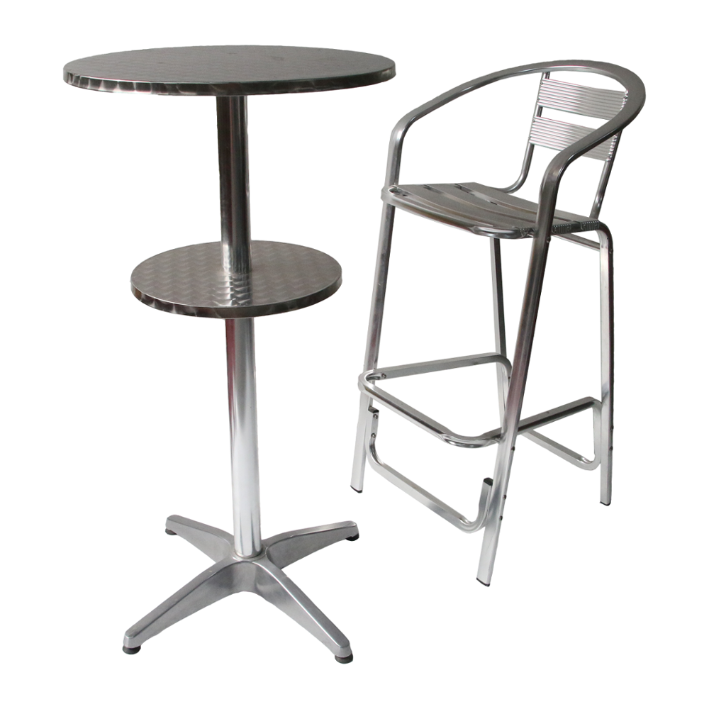 Mesa de bar portátil de taburete alto de muebles de exterior de metal redondo moderno de aluminio alto