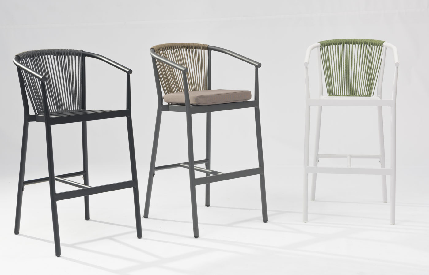 Nuevo protector solar duradero de alta calidad, resistente al agua, cuerda moderna tejida, terraza, jard&iacute;n, bar, silla de barra de cuerda al aire libre