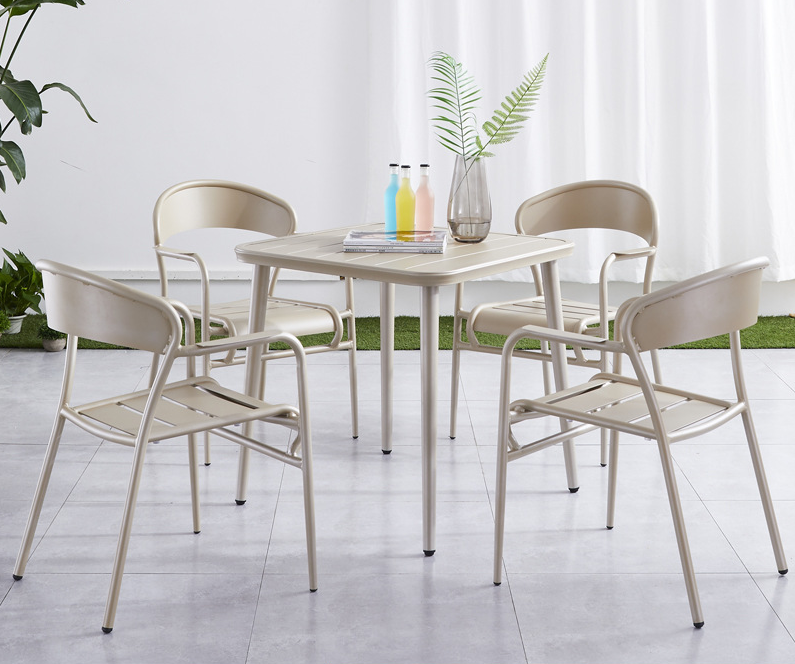 Bistro Comedor Jardín al aire libre Restaurante Patio Comida rápida Metal Aluminio Sillas apilables Juegos de mesa Muebles