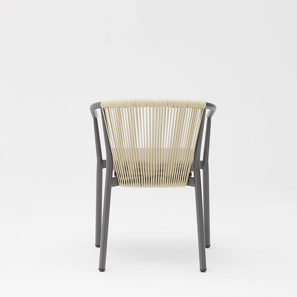 Nuevo y moderno diseño de cuerda de venta caliente, cojín trasero suave elástico, silla de exterior de cuerda de jardín de playa y terraza de aluminio