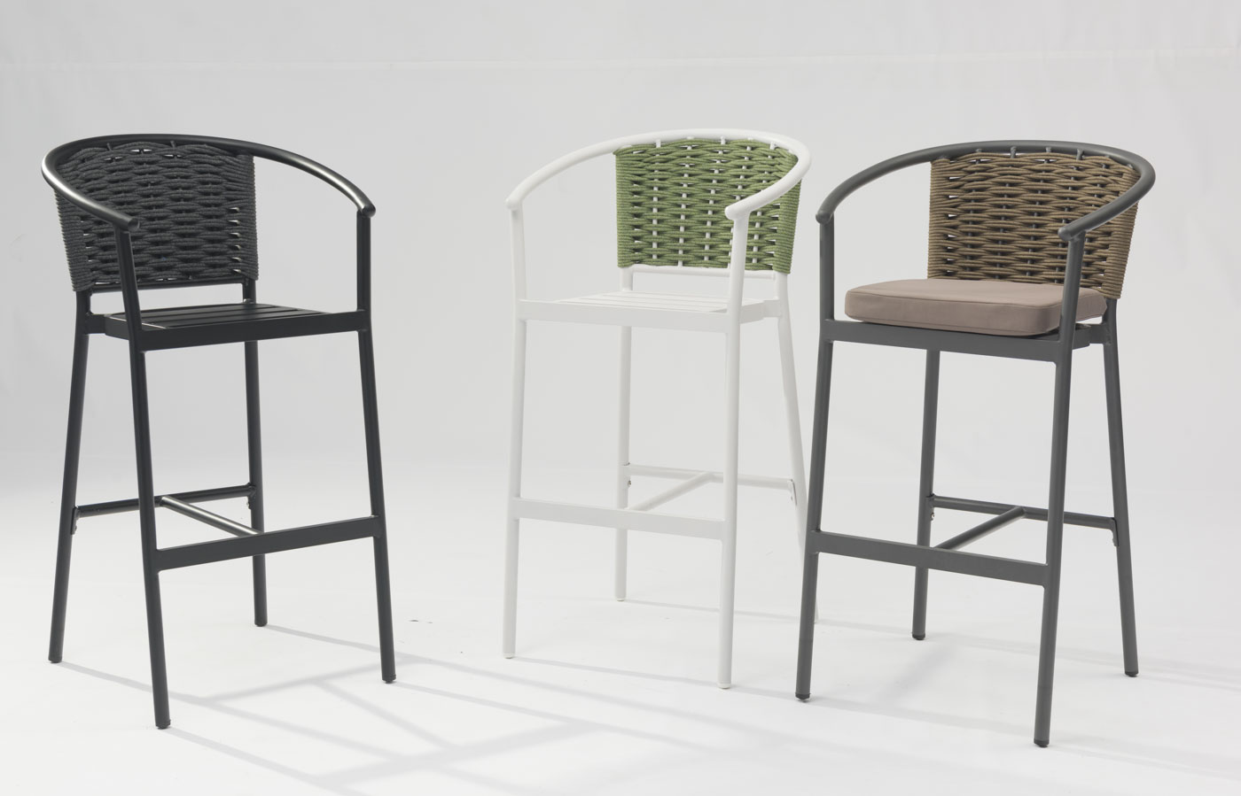 Nuevo protector solar duradero de alta calidad, resistente al agua, cuerda moderna tejida, terraza, jard&iacute;n, bar, silla de barra de cuerda al aire libre