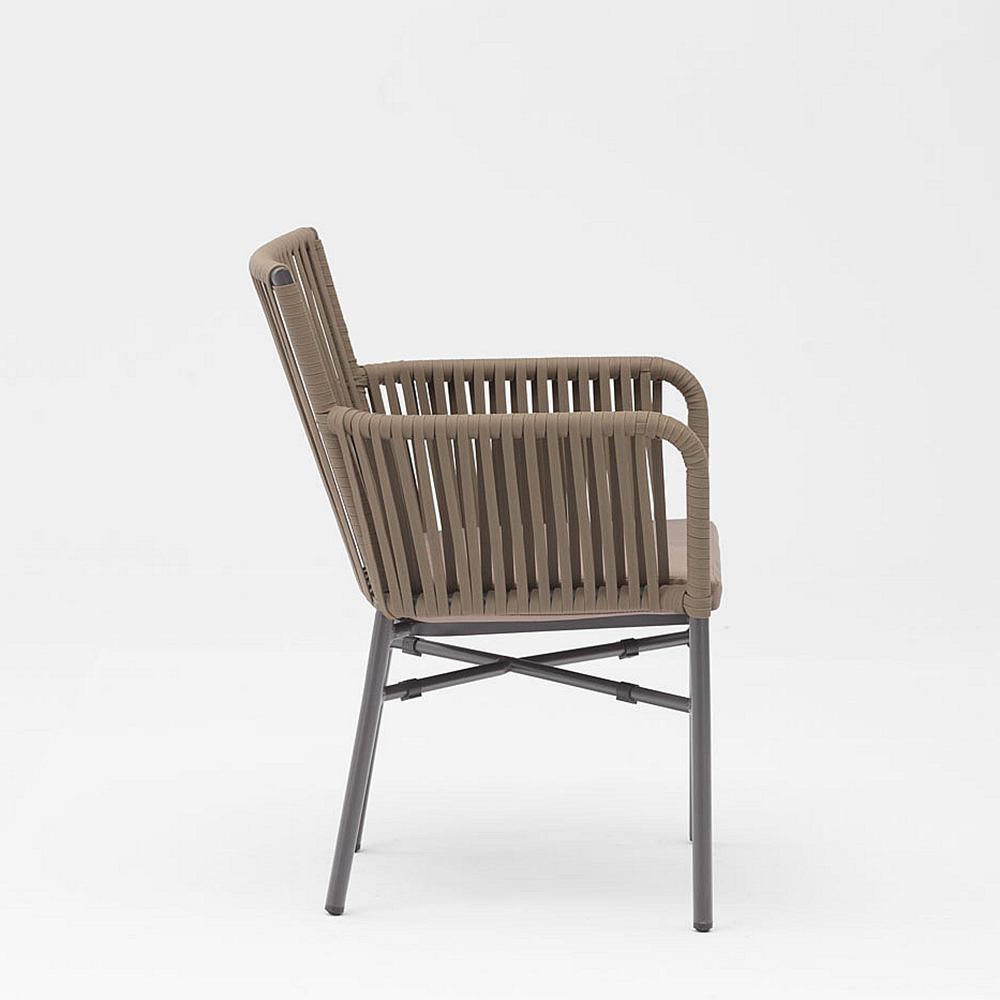 Diseño de nueva tecnología moderna cuerda suave elástica marco de aluminio trenzado terraza jardín silla de cuerda al aire libre