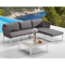 Seccional al aire libre de muebles de mimbre gris con conjuntos de chaise