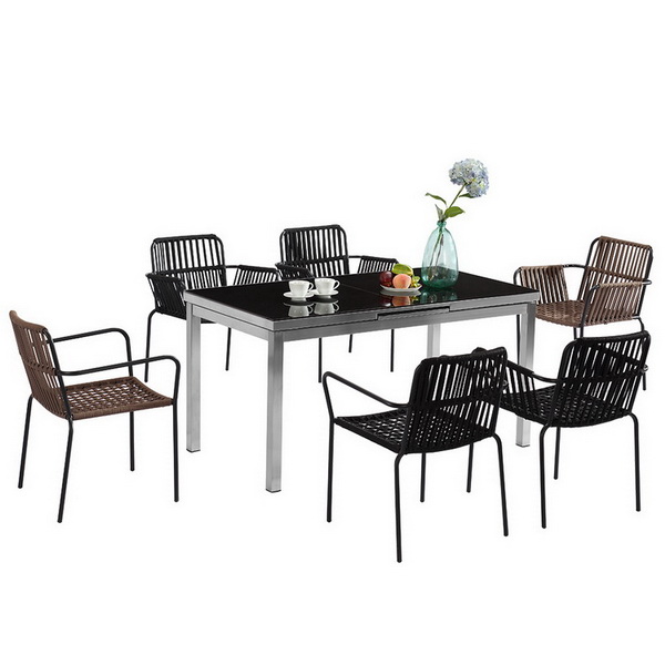 Personalización de mesa de comedor larga de vidrio templado