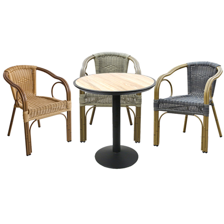 Juego de mesa y sillas de aluminio para café y bistró de ratán para jardín
