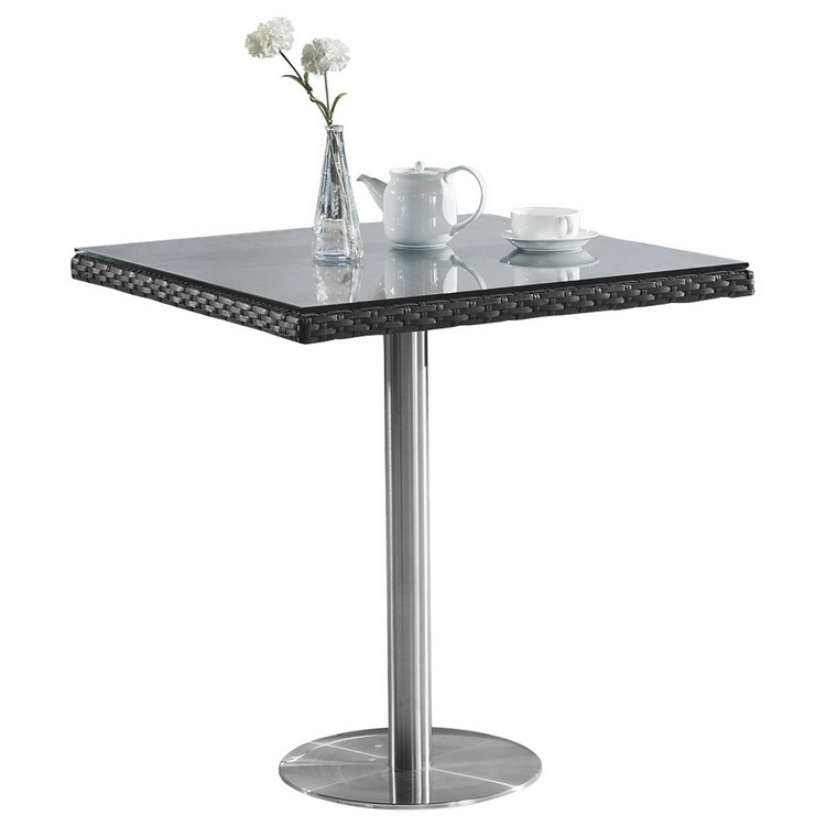 Mesa de comedor al aire libre de mimbre plástico de metal de aluminio pequeña
