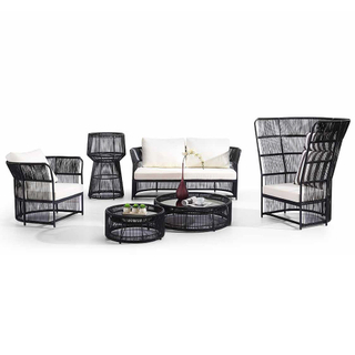 Juego de muebles de sofá de esquina de ratán para jardín al aire libre